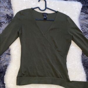 Macy’s I.N.C Olive Green V-neck  sweater S
